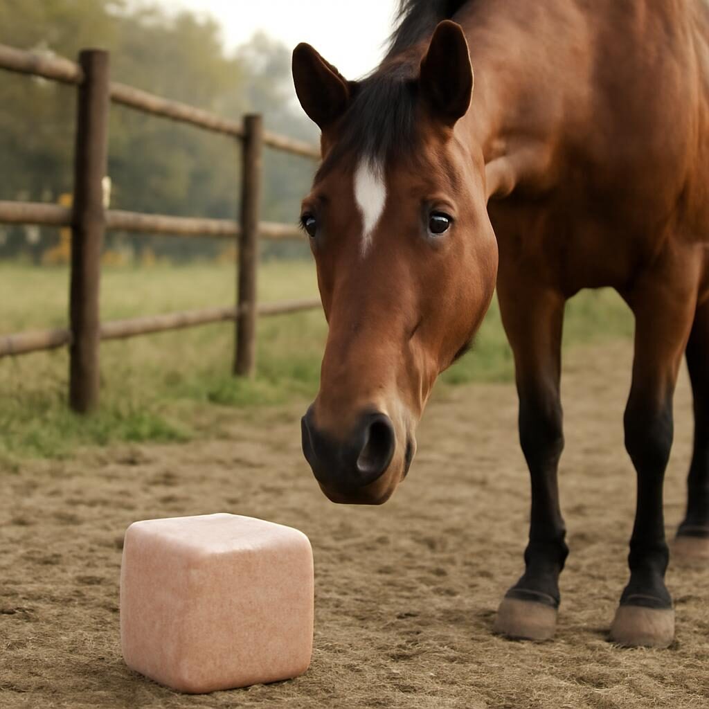 Bloc de sel et minéraux pour cheval au pré