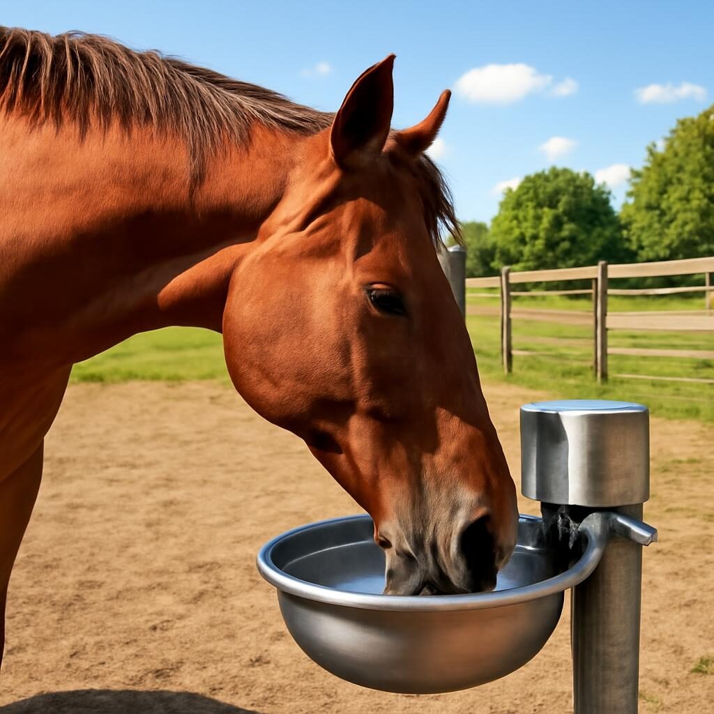 Cheval qui boit à un abreuvoir : 5 libertés