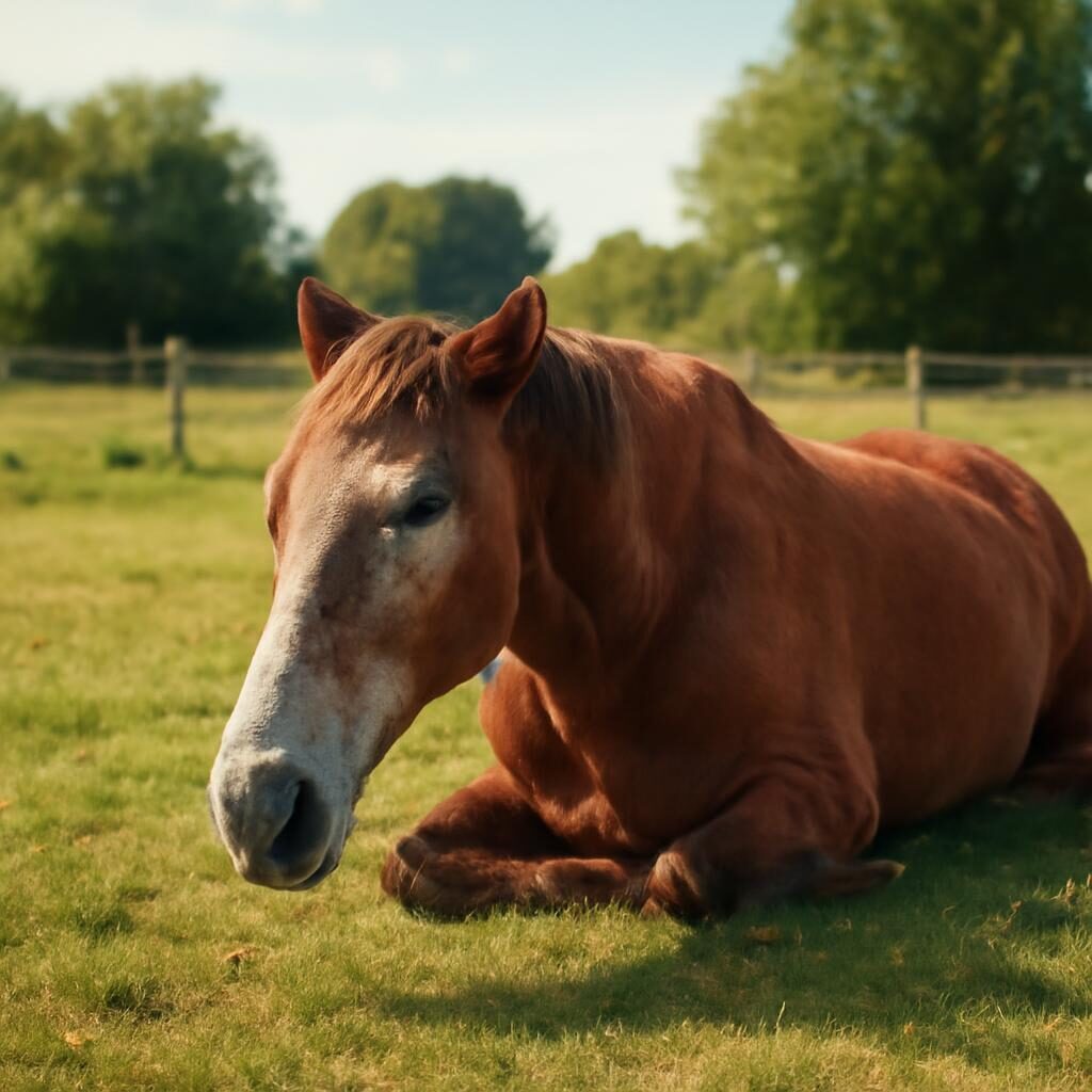 Cheval senior à la retraite dans un pré ensoleillé
