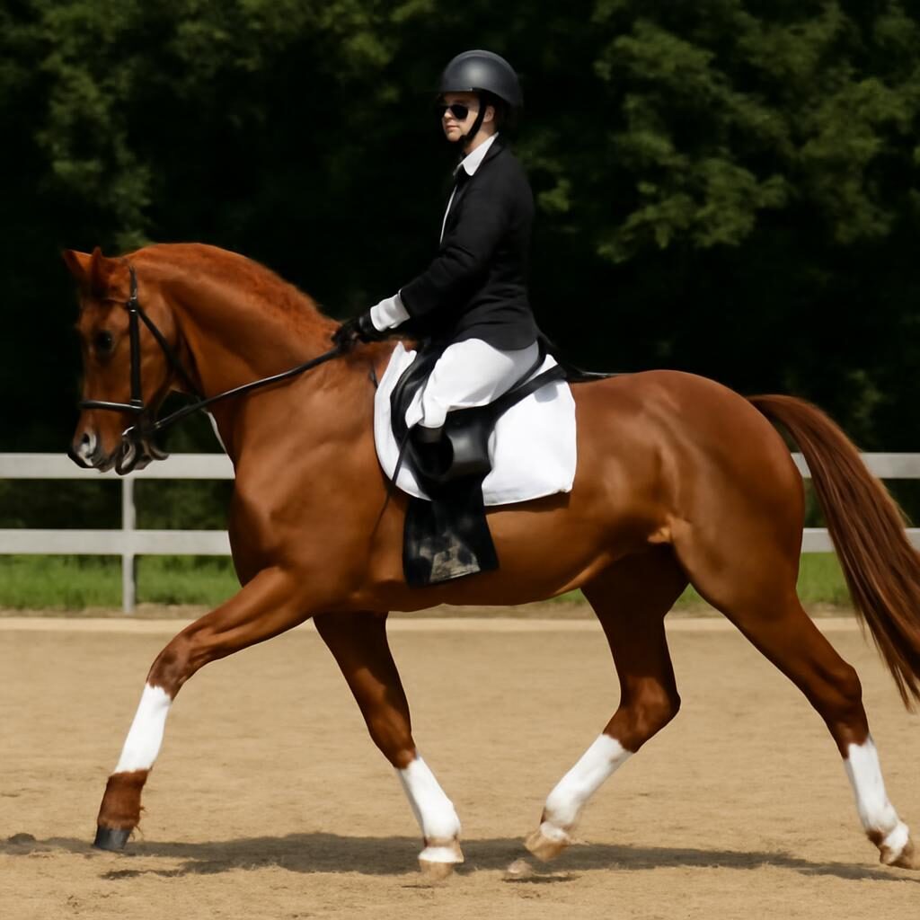 Cavalier débutant en assiette équilibrée au trot