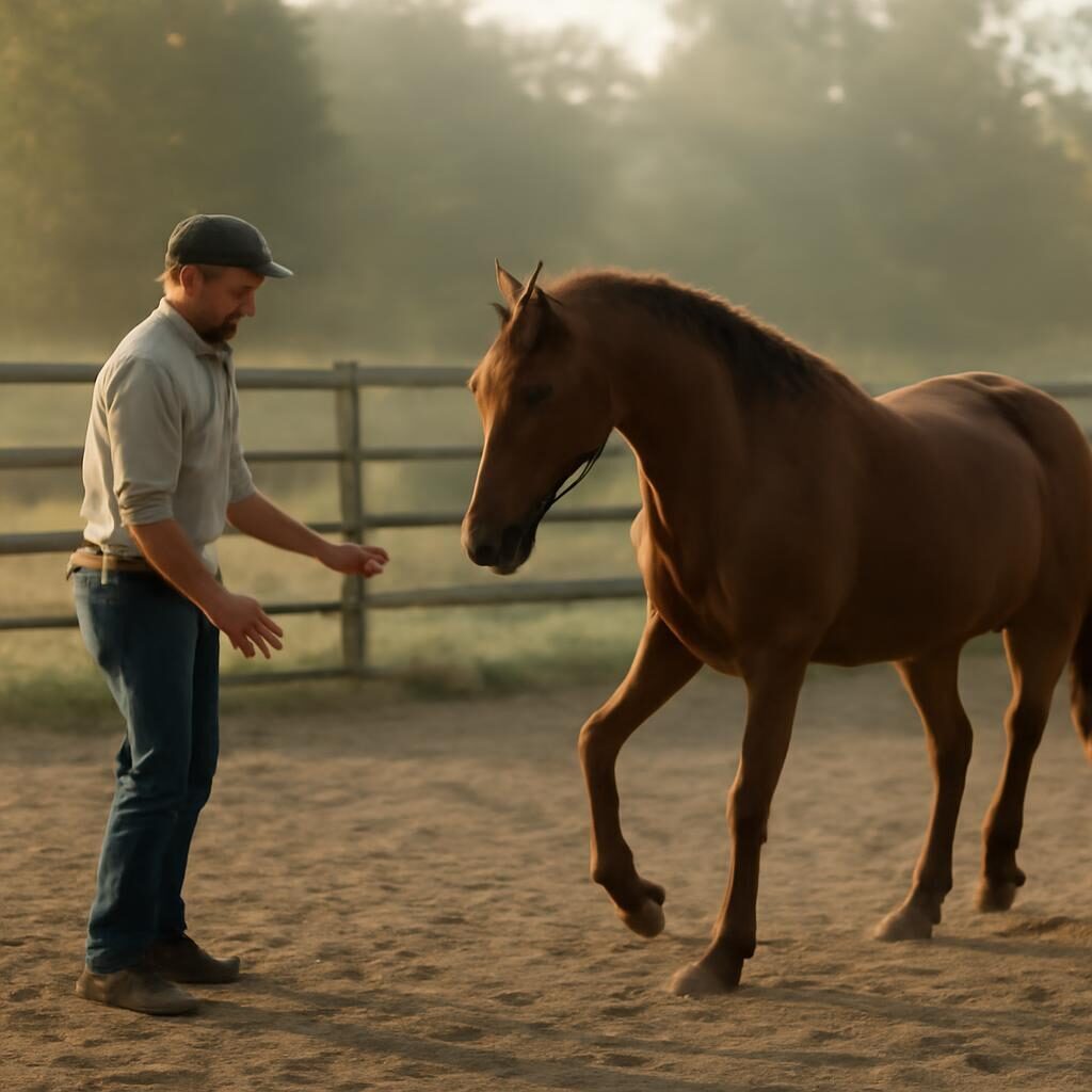 Équitation éthologique débutant : travail au sol en rond de longe