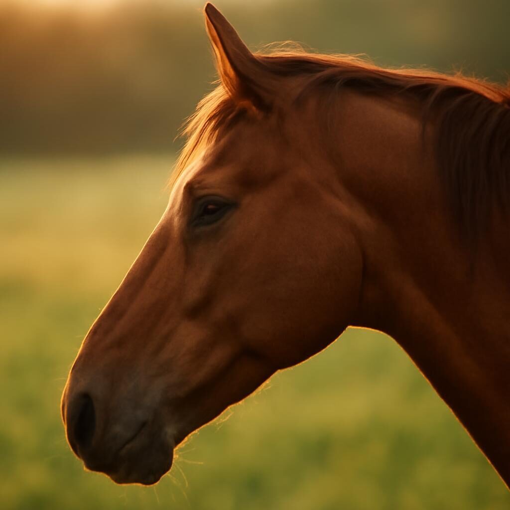 Cheval calme dans une prairie - Les chevaux murmurent