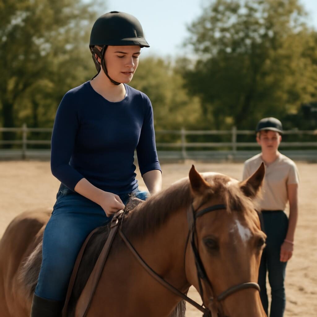 Cavalier débutant prenant son premier cours d'équitation