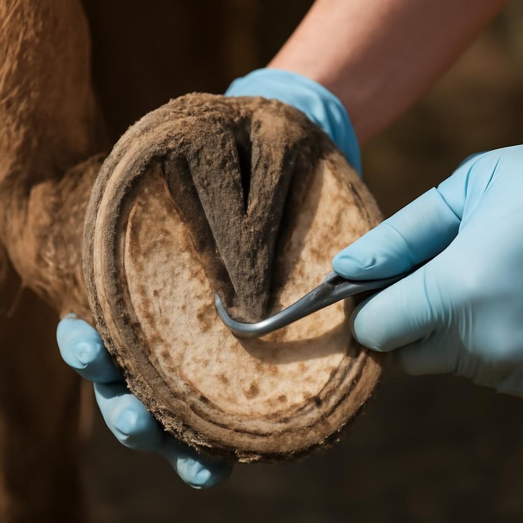 Curage des pieds du cheval avec cure-pied
