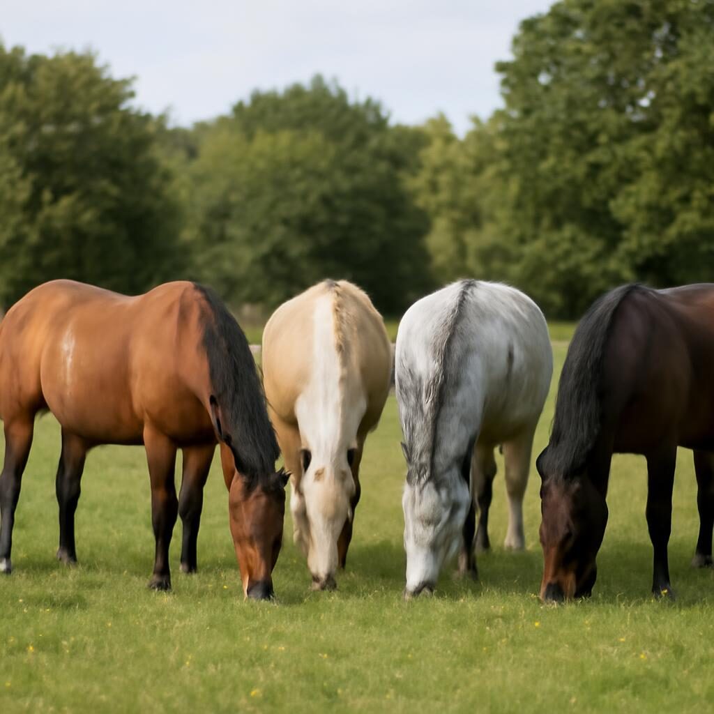 Groupe de chevaux adoptés vivant en troupeau dans un sanctuaire