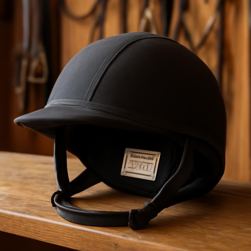 Casque cavalier normes : casque équestre noir avec étiquette de certification