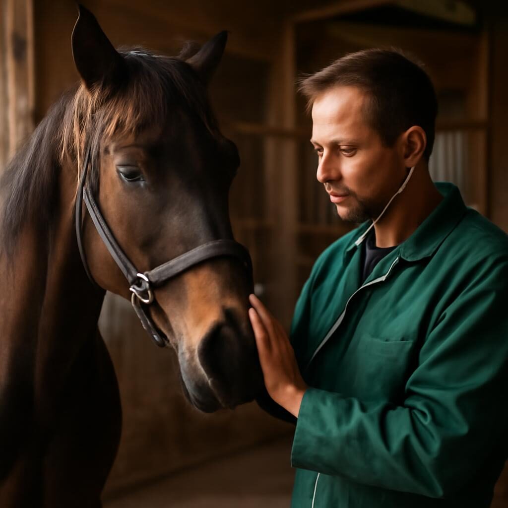 Vétérinaire examinant un cheval pour reconnaître des coliques