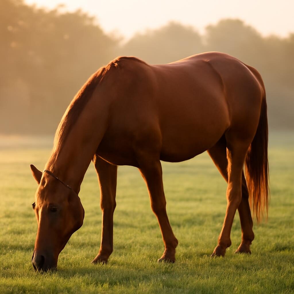 Cheval pâturant, prévention de la fourbure par l'alimentation