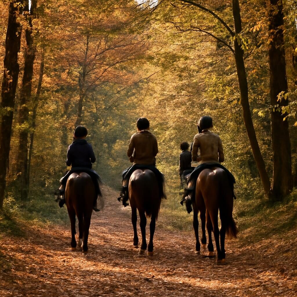 Randonnée équestre préparation : groupe de cavaliers en forêt