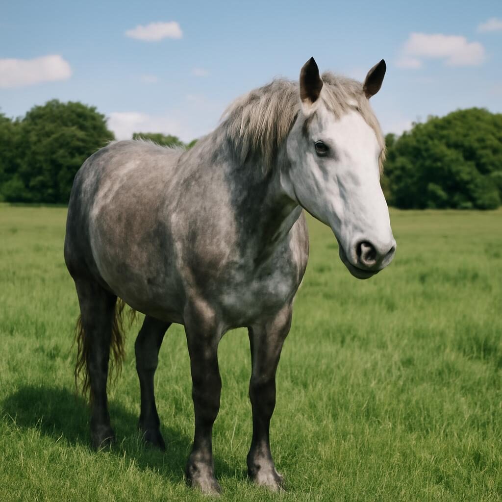 Retraite cheval senior : vieux cheval gris au pre