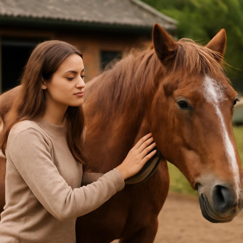 Moment doux avec un cheval senior